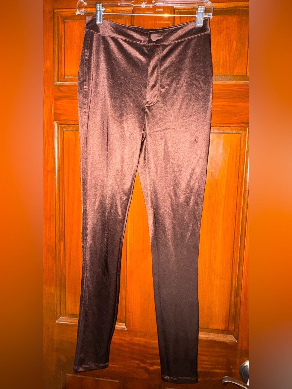 SKIMS Disco Pants Cocoa Brown Size Small High Rise Shiny Skinny Pants